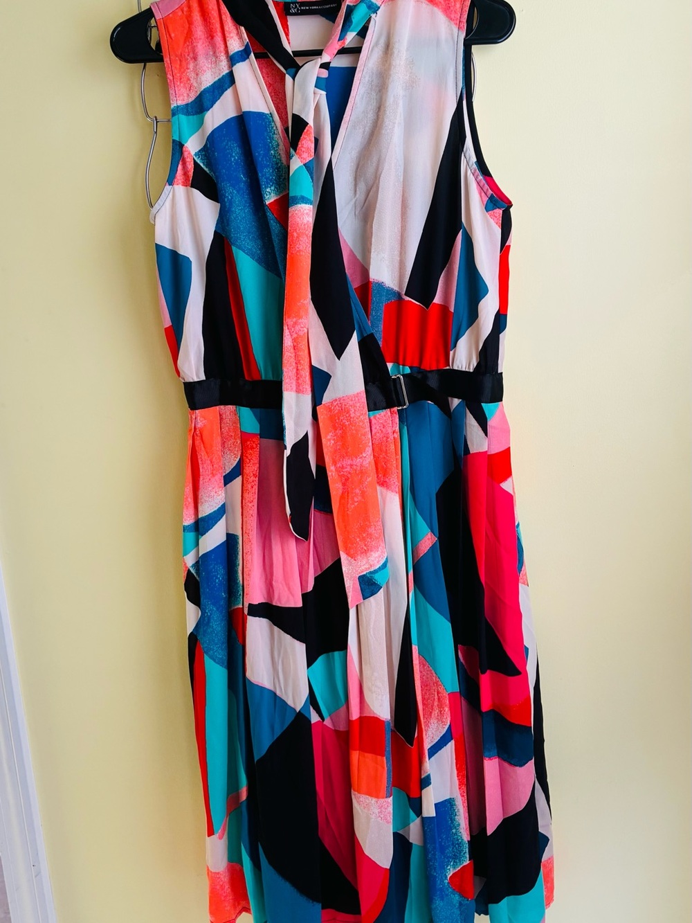 New York & Company Multi-Color Tie-Neck Sleeveless Dress